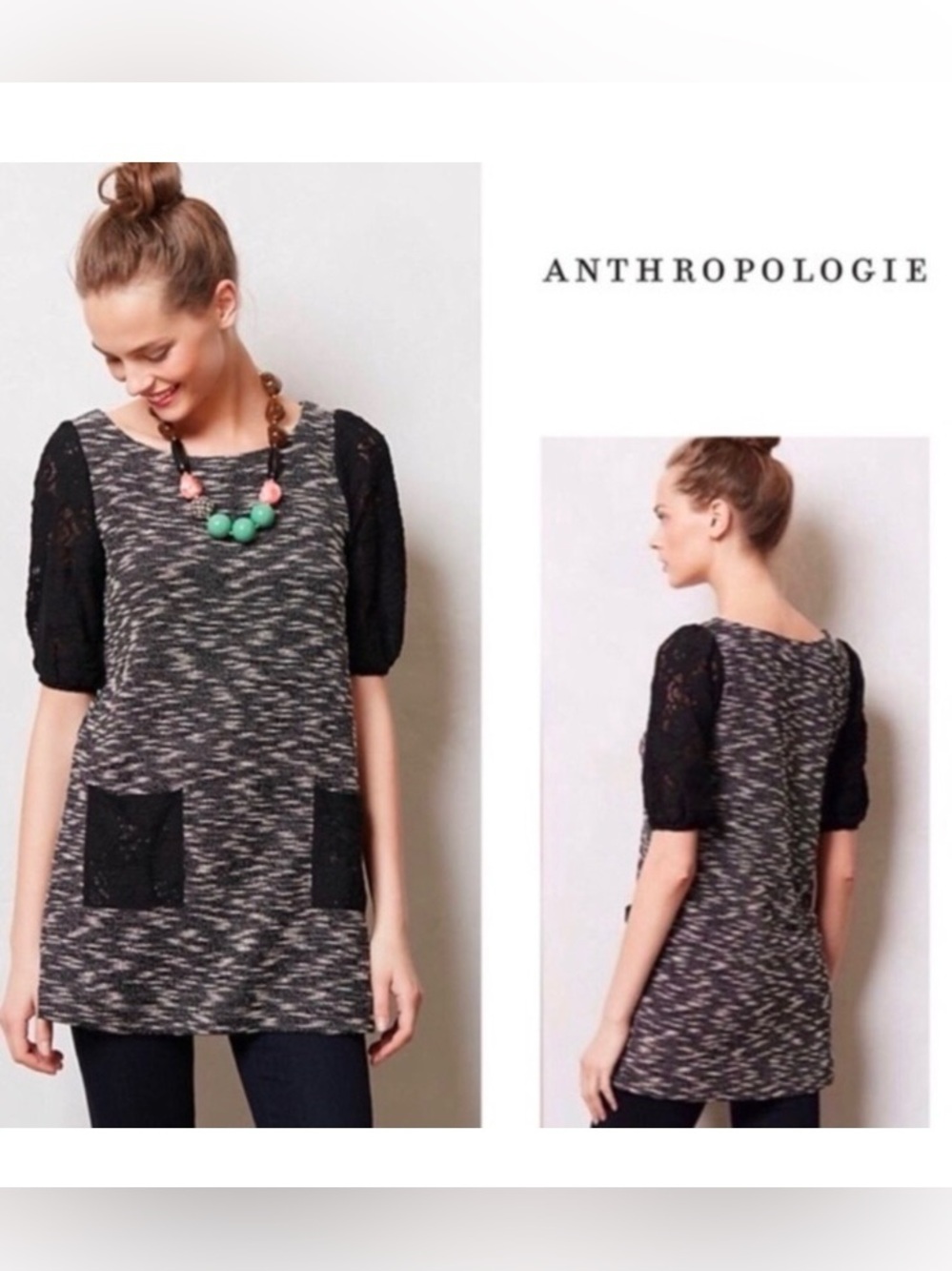 Anthropologie Postmark Tunic Top Womens Size Small Lace Sleeve Knit Boho